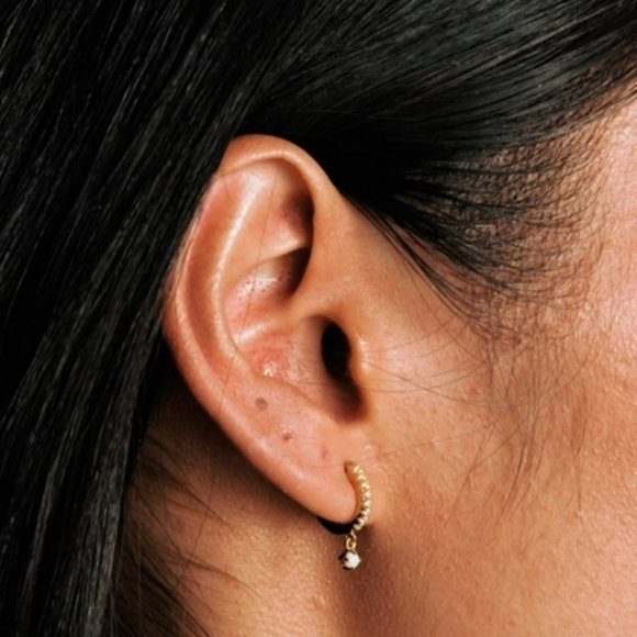 Drop Hoop Earrings Dangle Dangling Sterling Silver Jewelry White Gold Plated 14K - Picture 2 of 4